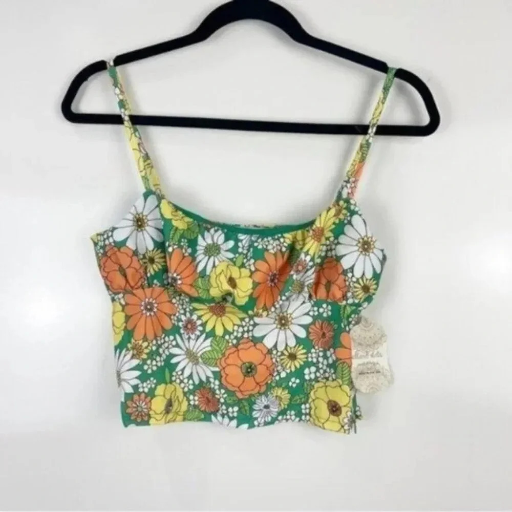 Altar’d State Retro Floral Crop Top Sleeveless Women’s Size Small NWT